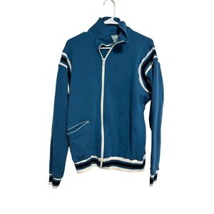Winning Ways Track Jacket Retro Striped Teal Blue Full Zip Vintage L